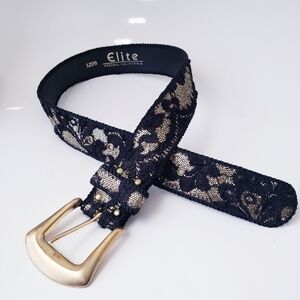 Vintage Elite Black Gold Lace Belt